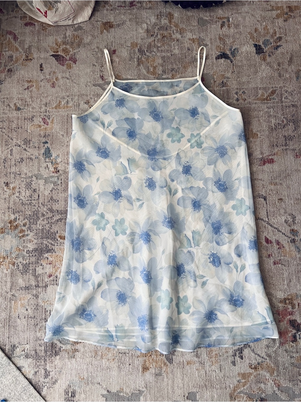 Lord & Taylor Sheer Floral Slip - Light Blue & Cream